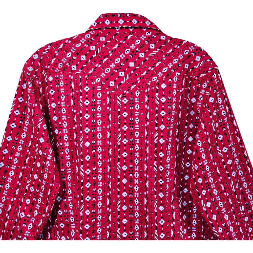 PANHANDLE ROUGH STOCK Women's L Western Shirt Pearl Snaps Red Blue White 40" - Picture 6 of 7